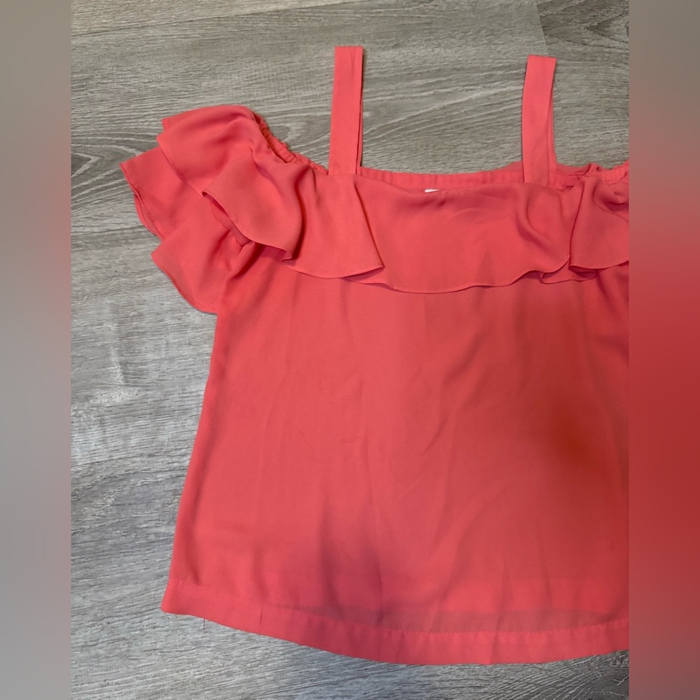•J.CREW• CORAL RUFFLE BLOUSE - Picture 3 of 6